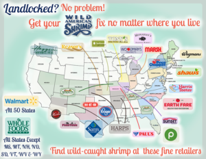 Map of where to find wild shrimp in stores across the nation