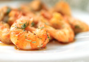 A plate of garlic shrimp