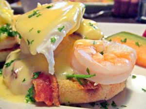 Shrimp Benedict with Crab Meat and Salmon