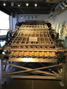 A photo of the Lapeyre Shrimp Peeling Machine in the Maritime & Seafood Industry Museum.