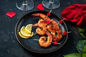A plate of shrimp made for Valentine's Day.