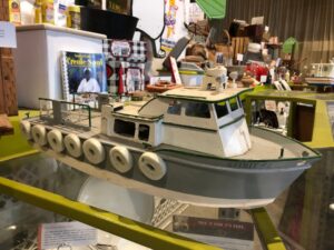 A miniature Jumbo's Shrimp boat in the Southern Food and Beverage Museum.