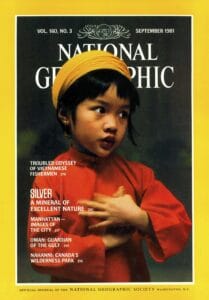 An issue of National Geographic featuring an article on Vietnamese shrimpers with Richard Gollott.